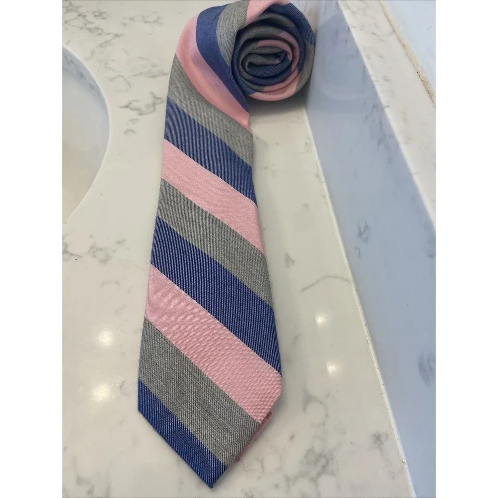 CHAPS by RALPH LAUREN Royal Pink Blue Gray‎ Stripe Tie Classic Preppy Spring